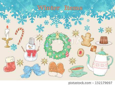 手繪冬季聖誕插圖(蠟燭、餅乾、雪花) 手繪冬季聖誕插圖(蠟燭、餅乾、雪花) 132179097