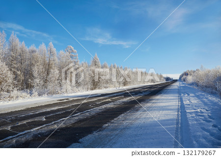 Beautiful empty paved road to Lake Baikal Beautiful empty paved road to Lake Baikal 132179267