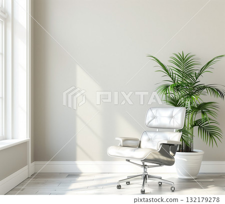 Modern interior design with white chair and plant with copy space Modern interior design with white chair and plant with copy space 132179278