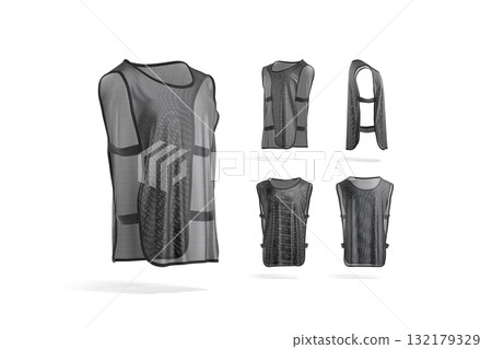 Blank black football team practice vest straps mockup, different views 132179329
