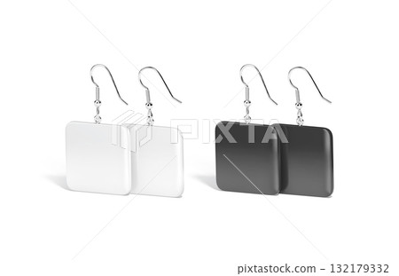 Blank black and white pair square earring mockup standing, isolated 132179332