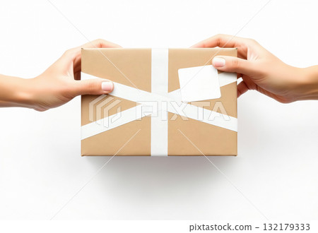 Delivery of craft parcel box with label mockup, ai generated 132179333