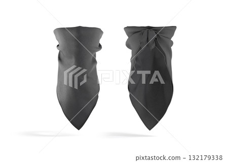 Blank black bandana neck wrap mockup, front and back view Blank black bandana neck wrap mockup, front and back view 132179338