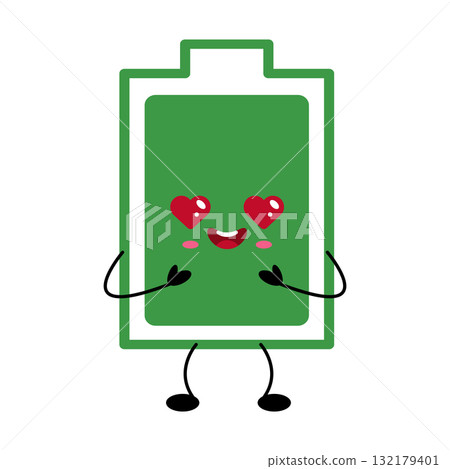 Kawaii battery character with heart eyes and smiling face 132179401