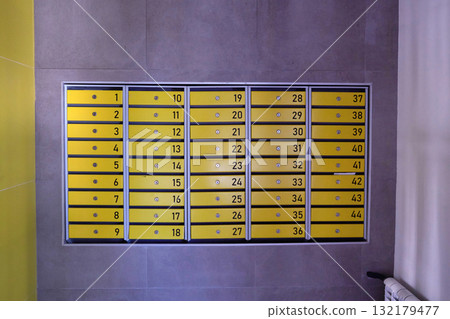 Mailboxes in common areas of a modern apartment building Mailboxes in common areas of a modern apartment building 132179477