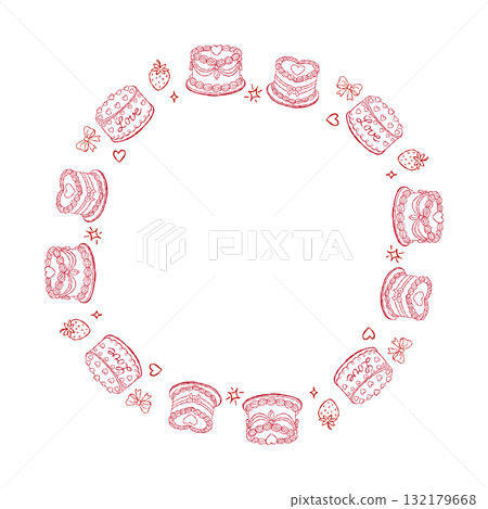 Whimsical coquette cake wreath frame with hearts Whimsical coquette cake wreath frame with hearts 132179668