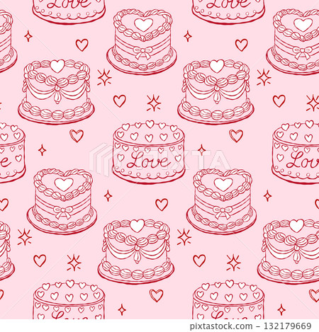 Seamless whimsical cake pattern in coquette style 132179669