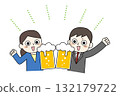 Hand-drawn illustration of men and women toasting with beer (party/drinking party) 132179722