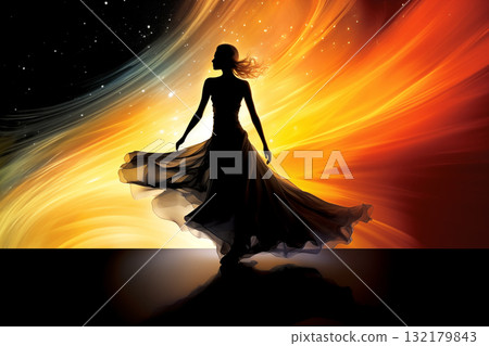 Silhouette of a beautiful woman in long dress,... - Stock Illustration ...