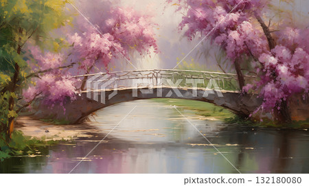 Impressionist art bridge over a summer creek Impressionist art bridge over a summer creek 132180080