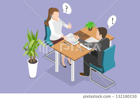 3D Isometric Flat Vector Illustration of Negotiation Failure, Refusing To Shake Hands, Ending Business Deal 132180150