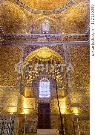 The beautiful blue scenery of the Gul Amir Mausoleum in Samarkand, Uzbekistan 132180396