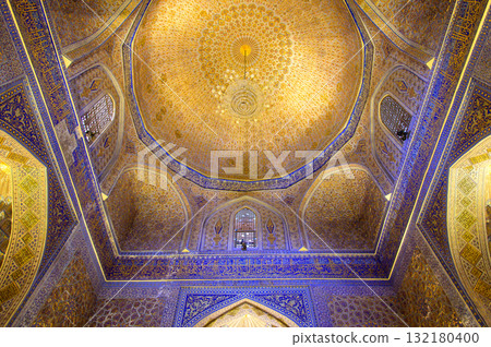 The beautiful blue scenery of the Gul Amir Mausoleum in Samarkand, Uzbekistan 132180400