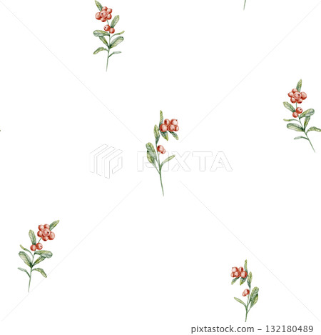Seamless watercolor Berry pattern. Illustration of forest background with red fruits for fabric design or wrapping paper. Drawing of backdrop with cranberry for textile or wallpaper. Seamless watercolor Berry pattern. Illustration of forest background with red fruits for fabric design or wrapping paper. Drawing of backdrop with cranberry for textile or wallpaper. 132180489