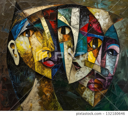 Expressionist art faces in abstract form 132180646