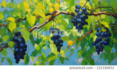 Expressionist art grapes in summer background Expressionist art grapes in summer background 132180652