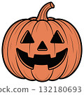 Cute carved Jack-o-Lantern illustration. Halloween traditional pumpkin clip art design element. 132180693
