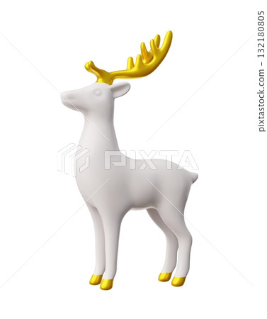 White reindeer with golden horn and hooves 3D vector illustration, Merry Christmas and Happy New year holiday decoration 132180805