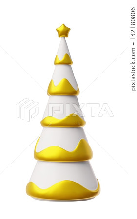 3D Christmas white fir tree white cone decorated golden star and waves pattern, vector Christmas and New Year symbol 3D Christmas white fir tree white cone decorated golden star and waves pattern, vector Christmas and New Year symbol 132180806