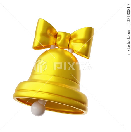 3D golden handbell with ribbon bow vector icon, Jingle bells symbol, volume New Year and Merry Christmas decoration 132180810