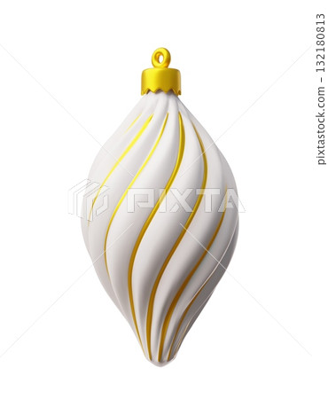 Christmas tree ball toy 3D decoration, vector realistic glossy festive holiday white and golden ornamental ball Christmas tree ball toy 3D decoration, vector realistic glossy festive holiday white and golden ornamental ball 132180813