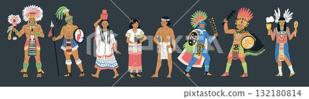Aztecs or Maya. Ancient tribe. Set of characters. Aztecs or Maya. Ancient tribe. Set of characters. 132180814