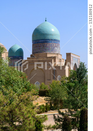 烏茲別克撒馬爾罕的沙伊辛達陵墓美麗的藍色風景 132180912