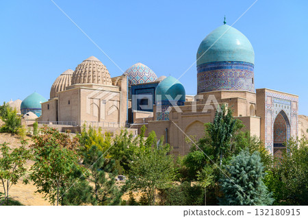 烏茲別克撒馬爾罕的沙伊辛達陵墓美麗的藍色風景 132180915