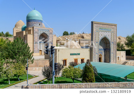烏茲別克撒馬爾罕的沙伊辛達陵墓美麗的藍色風景 132180919