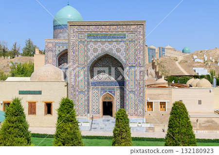烏茲別克撒馬爾罕的沙伊辛達陵墓美麗的藍色風景 132180923