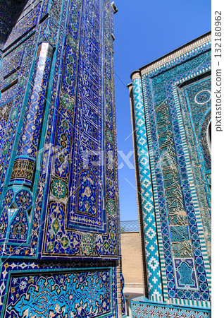The beautiful blue scenery of the Shah-i-Zinda mausoleums in Samarkand, Uzbekistan The beautiful blue scenery of the Shah-i-Zinda mausoleums in Samarkand, Uzbekistan 132180962