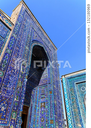The beautiful blue scenery of the Shah-i-Zinda mausoleums in Samarkand, Uzbekistan The beautiful blue scenery of the Shah-i-Zinda mausoleums in Samarkand, Uzbekistan 132180969