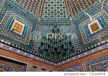 The beautiful blue scenery of the Shah-i-Zinda mausoleums in Samarkand, Uzbekistan The beautiful blue scenery of the Shah-i-Zinda mausoleums in Samarkand, Uzbekistan 132180978