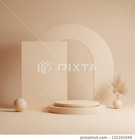 Beige Geometric Shape Product Display Platform in Studio Setting Beige Geometric Shape Product Display Platform in Studio Setting 132181049