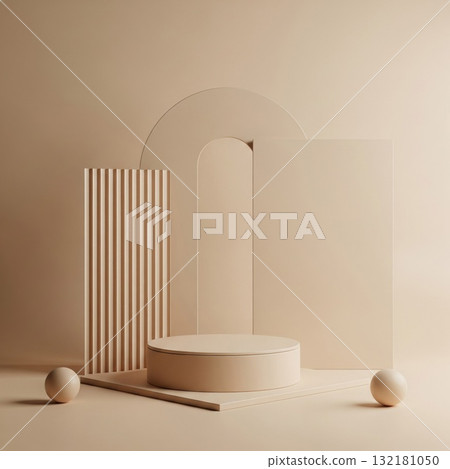 Beige Geometric Shapes with Platform and Sphere for Product Display 132181050