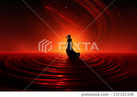 silhouette of a woman against the background of... - Stock Illustration ...