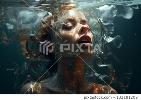 portrait of a woman underwater, she's breathing portrait of a woman underwater, she's breathing 132181209