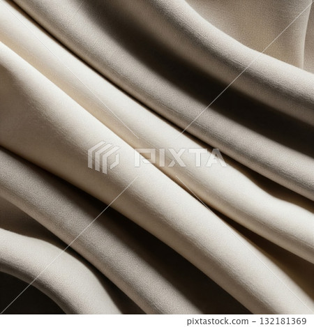Folded Light Beige Fabric with Subtle Texture and Shadow Play 132181369