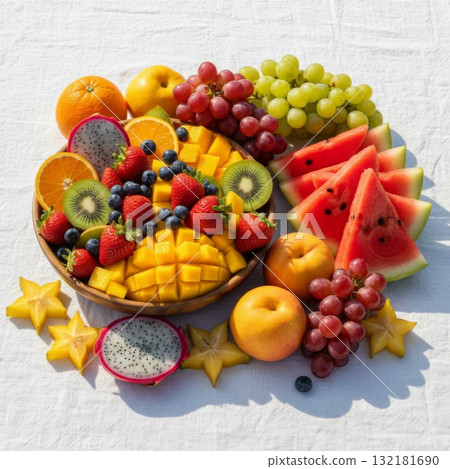 Colorful Fresh Fruit Platter with Mango Watermelon and Berries Colorful Fresh Fruit Platter with Mango Watermelon and Berries 132181690