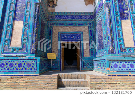 The beautiful blue scenery of the Shah-i-Zinda mausoleums in Samarkand, Uzbekistan The beautiful blue scenery of the Shah-i-Zinda mausoleums in Samarkand, Uzbekistan 132181760