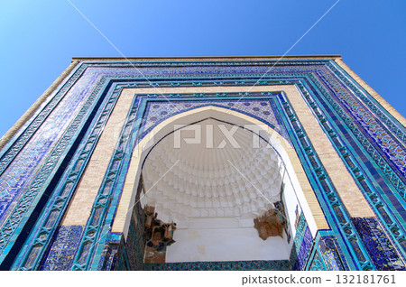 The beautiful blue scenery of the Shah-i-Zinda mausoleums in Samarkand, Uzbekistan The beautiful blue scenery of the Shah-i-Zinda mausoleums in Samarkand, Uzbekistan 132181761