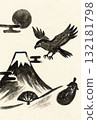 New Year's Card Material - Fuji, Hawk, Eggplant - Sumi-e Style 132181798