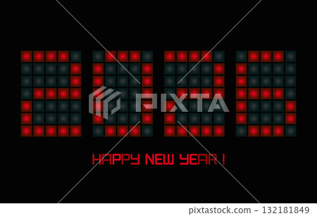 2026 digital numbers on game scoreboard. Happy New Year red display, greeting card cover, calendar design, invitation to celebrate New Year and Christmas. Vector isolated on black background 2026 digital numbers on game scoreboard. Happy New Year red display, greeting card cover, calendar design, invitation to celebrate New Year and Christmas. Vector isolated on black background 132181849