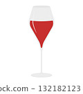 Rose Wine in Tall Glass Wine Day Greetings Logotype Sticker Icon Pictogram Minimalistic Flat Design 132182123