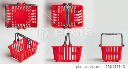 Red plastic shopping basket isolated Red plastic shopping basket isolated 132182143