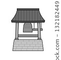 Monochrome hand-drawn style temple bell tower illustration (Buddhist event, New Year's Eve bell) 132182449