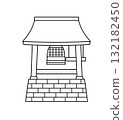 Black and white line drawing of a temple bell tower (Buddhist event, New Year's Eve bell) 132182450