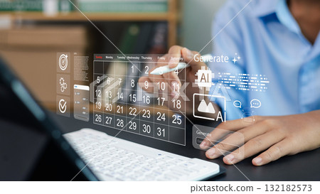 Futuristic AI Planning Interface and Digital Calendar for Business Management 132182573