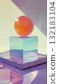 orange glass ball on cube crystal, abstract surreal background, sphere shape 132183104