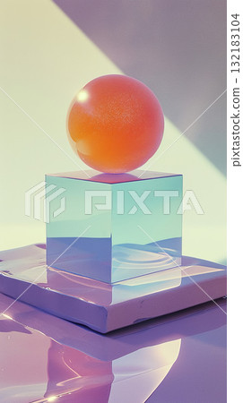 orange glass ball on cube crystal, abstract surreal background, sphere shape orange glass ball on cube crystal, abstract surreal background, sphere shape 132183104